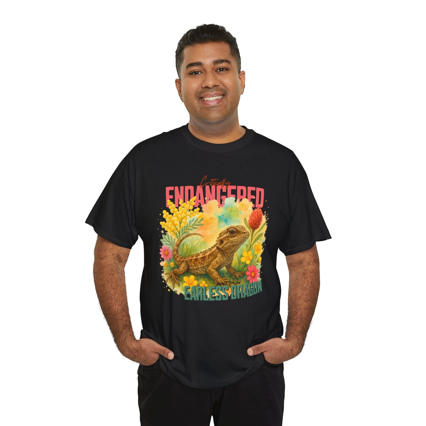 Critically Endangered Canberra Grassland Earless Dragon - Adult T-Shirt – Australian Wildlife Awareness