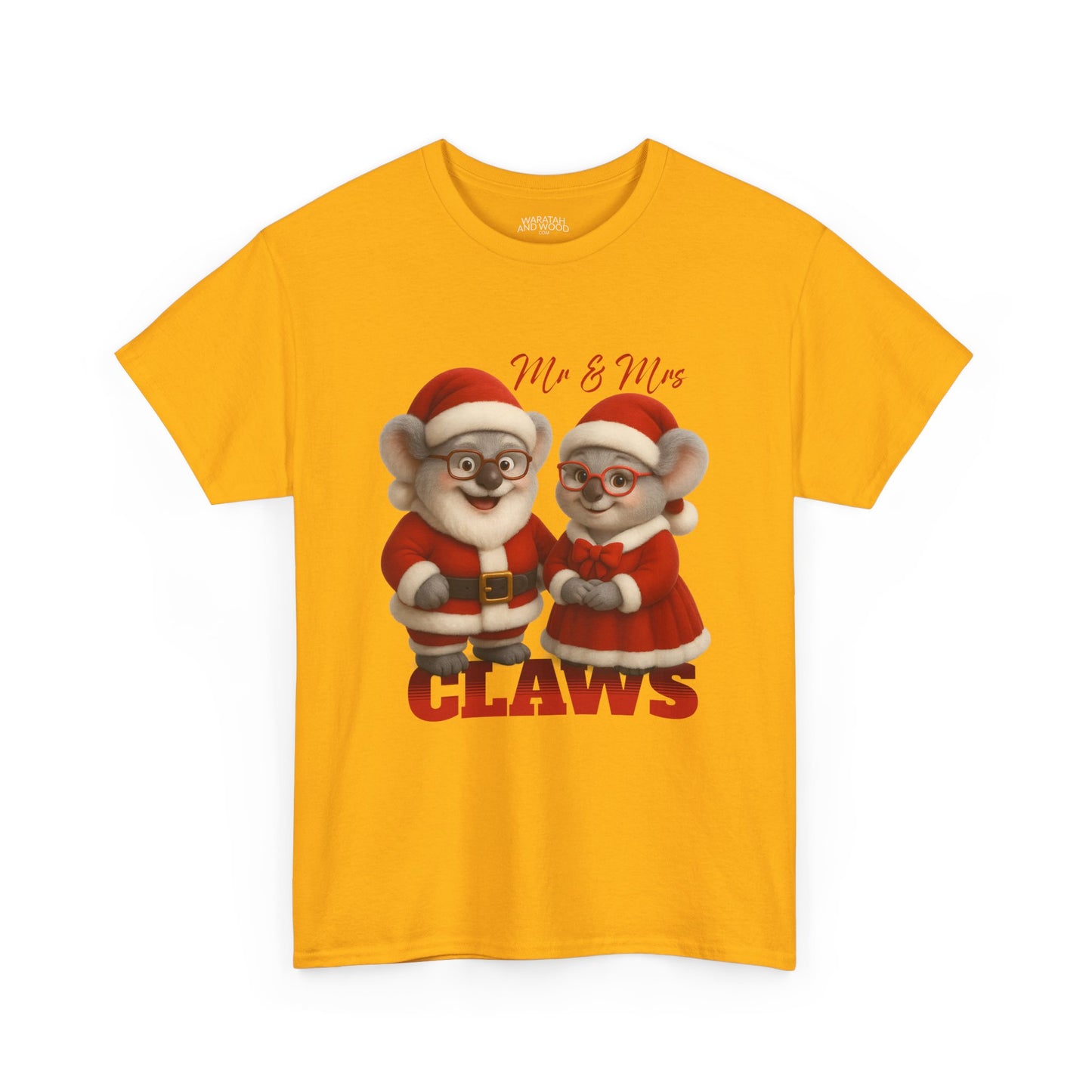 Mr and Mrs Claws – Adult T-Shirt | Koala Santa and Mrs Claws Design | Gumleaf Gang Festive Friends