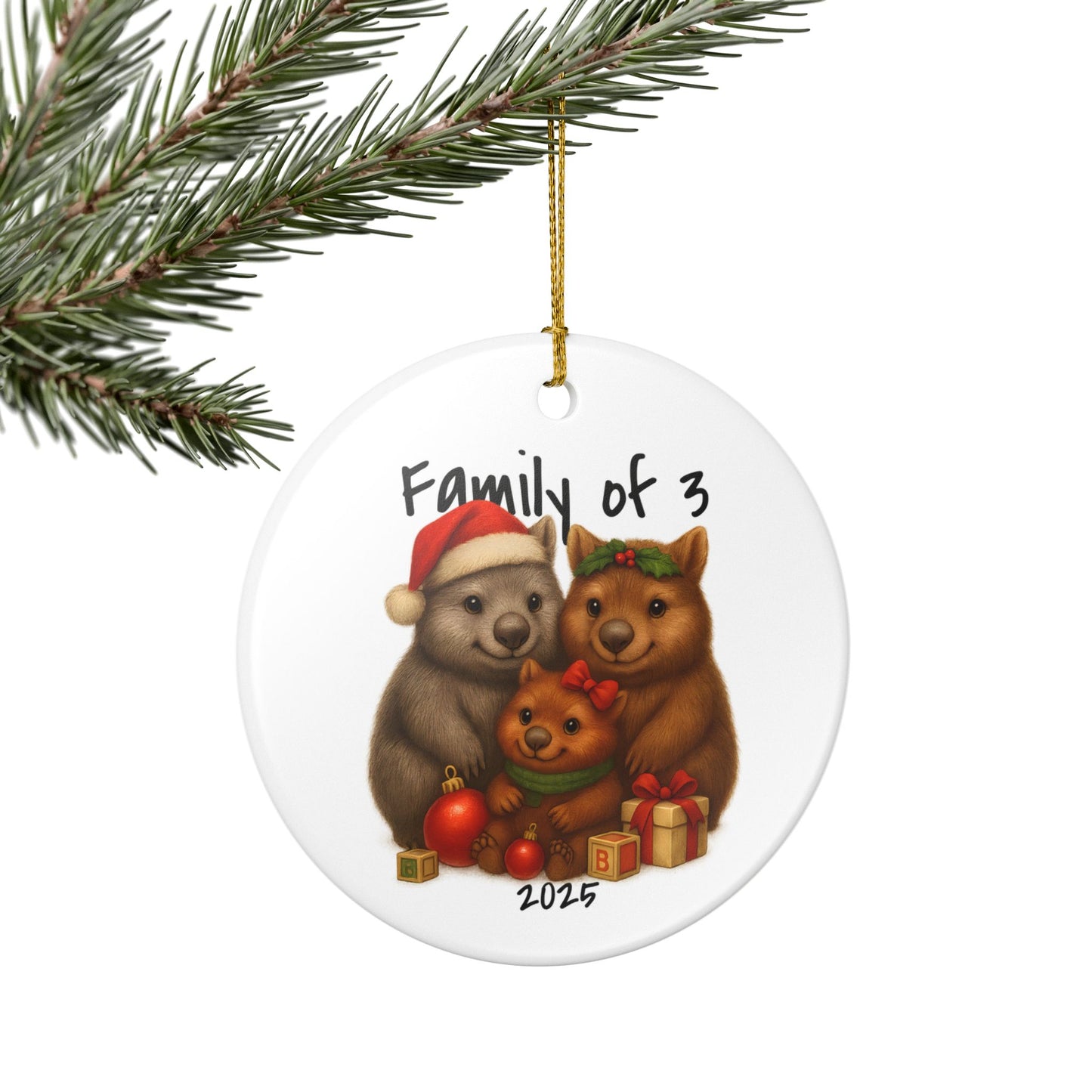 Family of 3 Australian Animal Christmas Ornament – Wombat Design – 2025 Festive Keepsake
