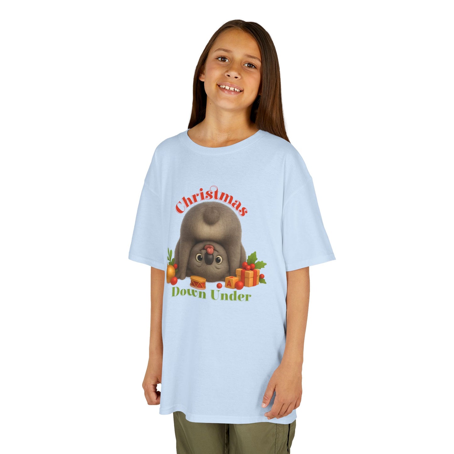 Christmas Down Under – Kids T-Shirt | Upside Down Koala Christmas Design | Gumleaf Gang Festive Friends