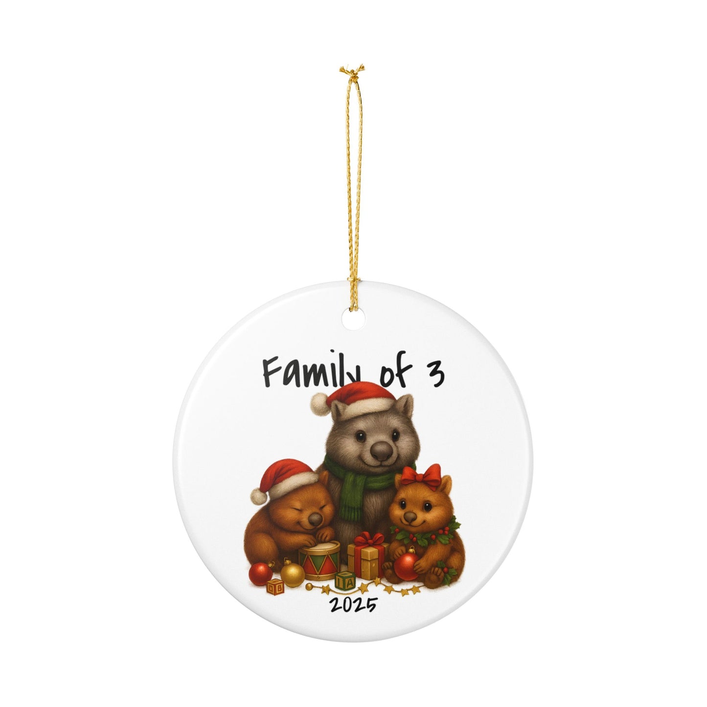 Single Parent Family of 3 Australian Animal Christmas Ornament – Wombat Design – 2025 Festive Keepsake