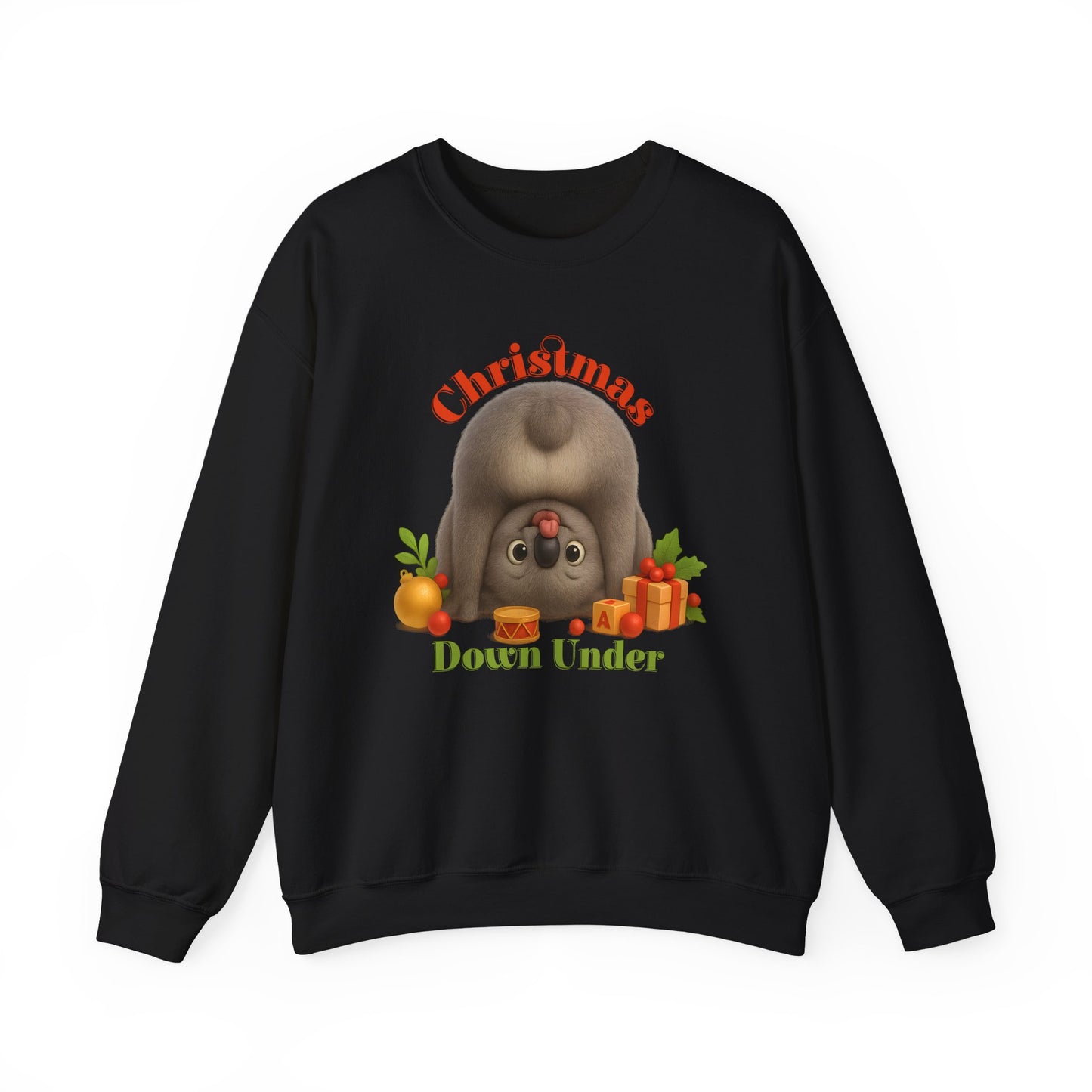 Christmas Down Under – Adult Sweatshirt | Upside Down Koala Christmas Design | Gumleaf Gang Festive Friends