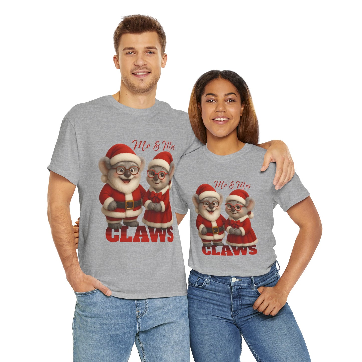 Mr and Mrs Claws – Adult T-Shirt | Koala Santa and Mrs Claws Design | Gumleaf Gang Festive Friends