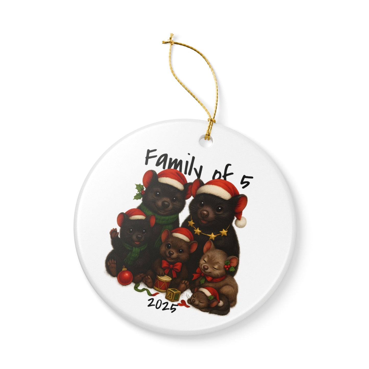 Family of 5 Australian Animal Christmas Ornament – Tasmanian Devil Design – 2025 Festive Keepsake