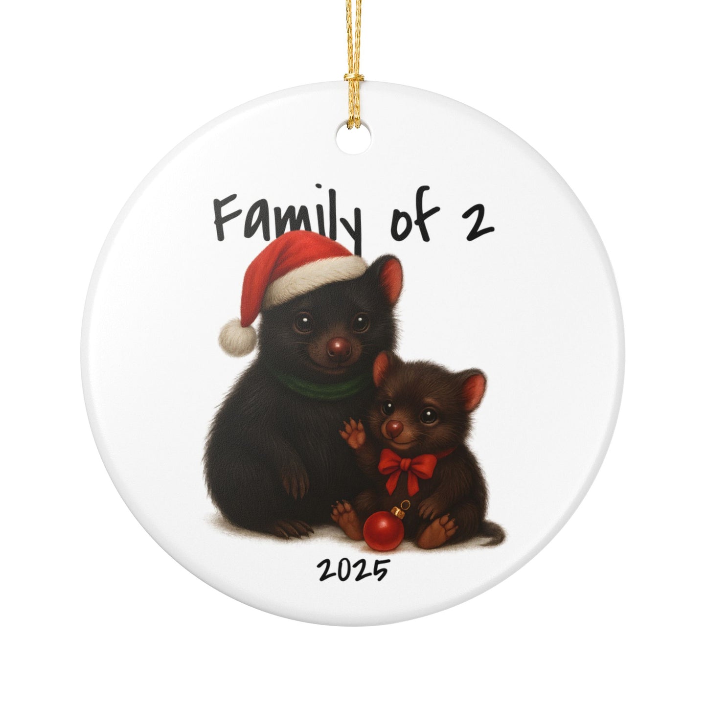 Single Parent Family of 2 Australian Animal Christmas Ornament – Tasmanian Devil Design – 2025 Festive Keepsake