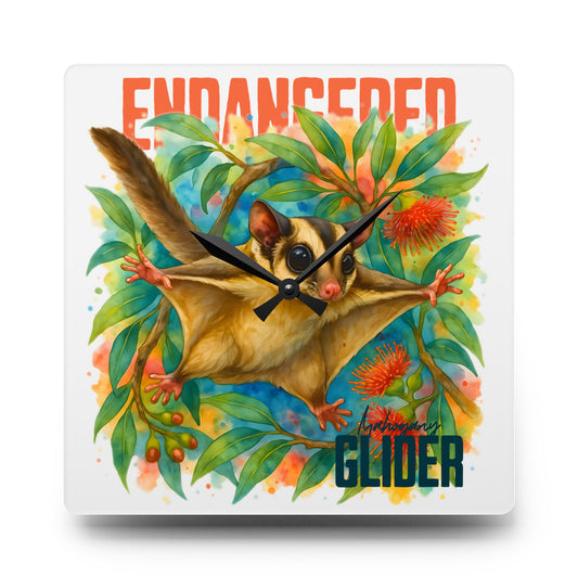 Endangered Mahogany Glider – Square Wall Clock | Australian Wildlife Conservation Design | Waratah and Wood Hearts and Habitats
