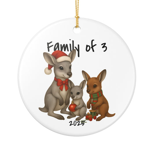 Single Parent Family of 3 Australian Animal Christmas Ornament – Kangaroo Design – 2025 Festive Keepsake