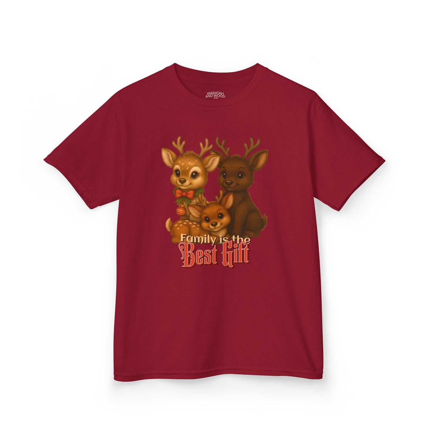 Family is the Best Gift – Kids T-Shirt | Kangaroo Christmas Design | Gumleaf Gang Festive Friends
