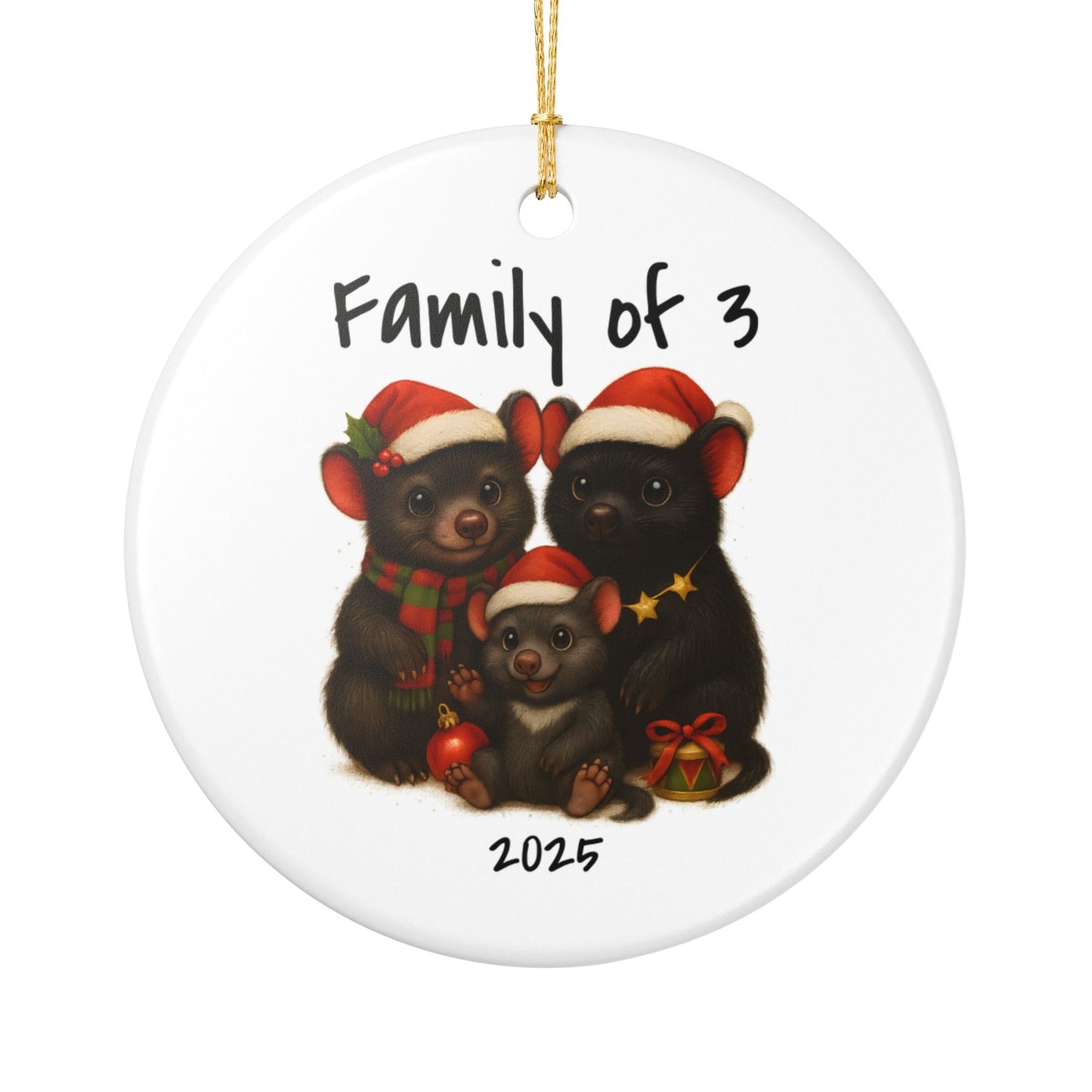 Family of 3 Australian Animal Christmas Ornament – Tasmanian Devil Design – 2025 Festive Keepsake