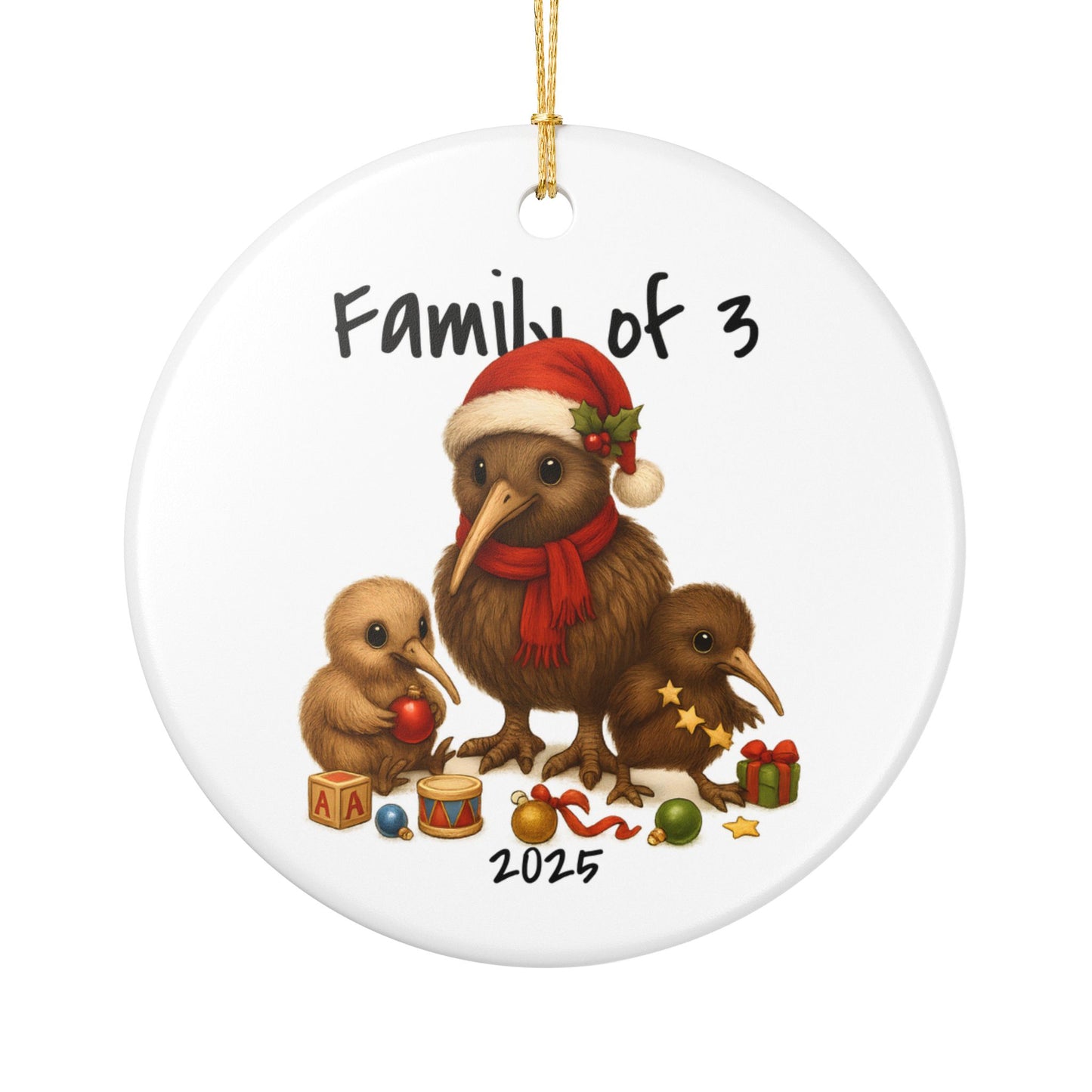 Single Parent Family of 3 New Zealand Animal Christmas Ornament – Kiwi Design – 2025 Festive Keepsake