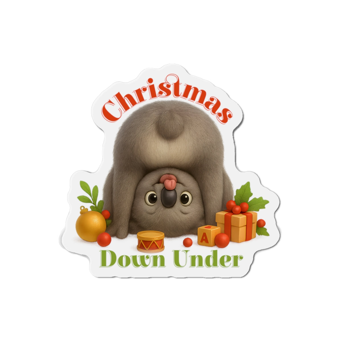 Christmas Down Under – Die Cut Magnet | Upside Down Koala Christmas Design | Gumleaf Gang Festive Friends
