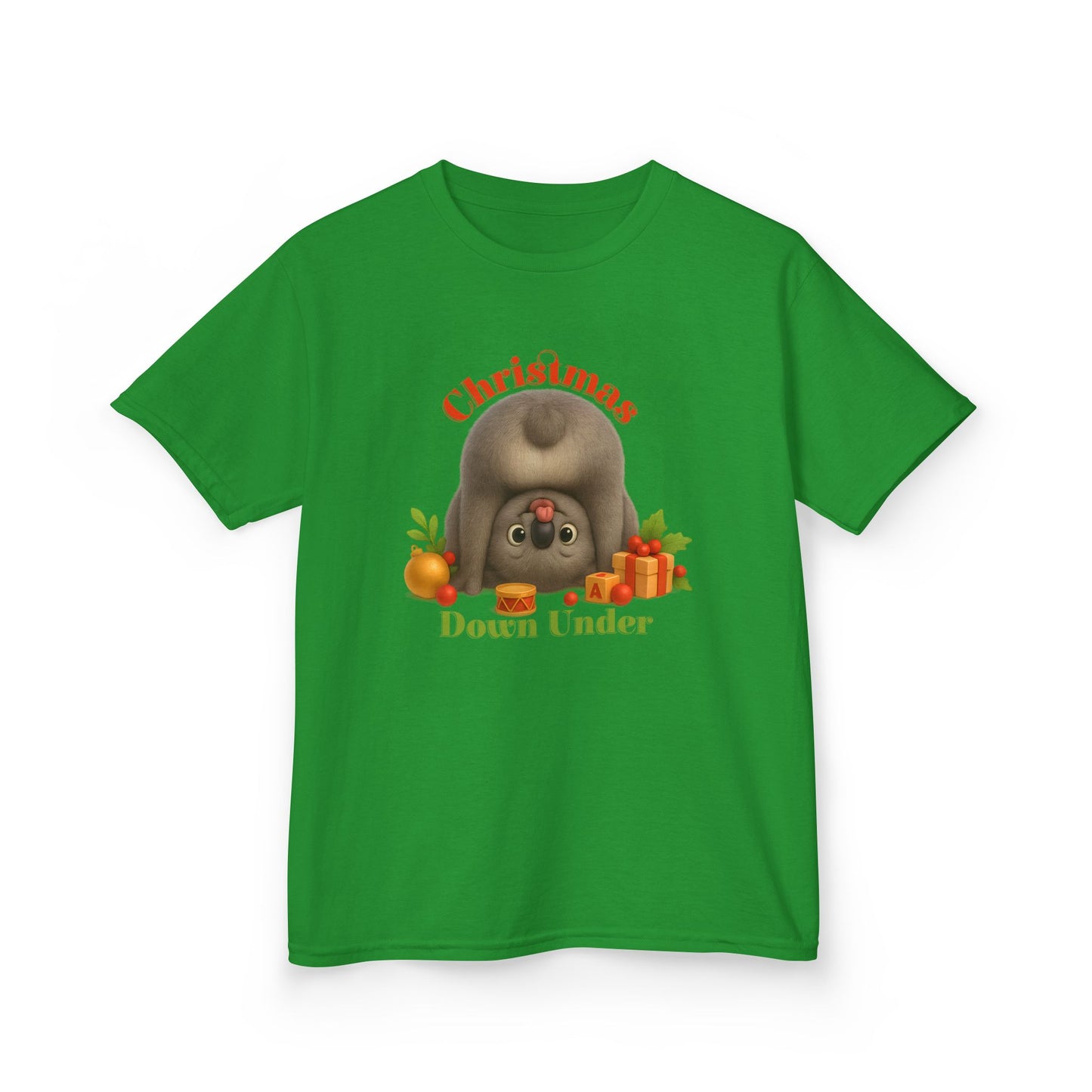 Christmas Down Under – Kids T-Shirt | Upside Down Koala Christmas Design | Gumleaf Gang Festive Friends