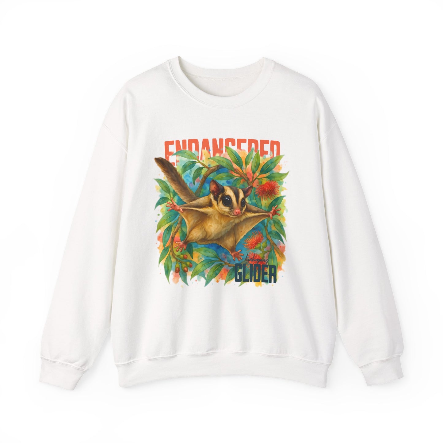 Endangered Mahogany Glider – Adult Sweatshirt | Australian Wildlife Conservation Design | Waratah and Wood Hearts and Habitats