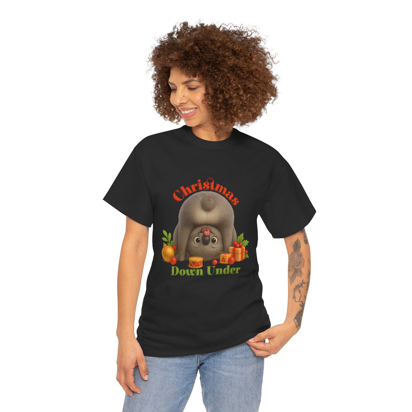 Christmas Down Under – Adult T-Shirt | Upside Down Koala Christmas Design | Gumleaf Gang Festive Friends