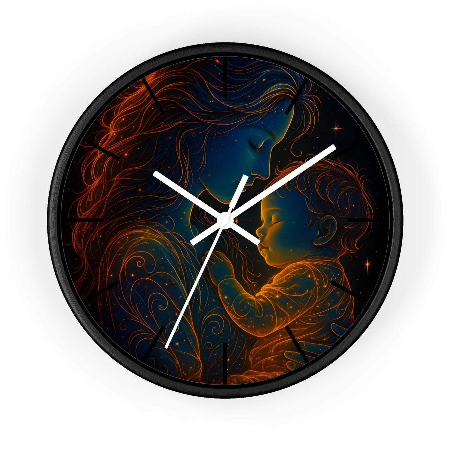 Celestial Mother and Child – Luminous Wall Clock | Cosmic Love Art | Waratah and Wood Glowing Family Decor