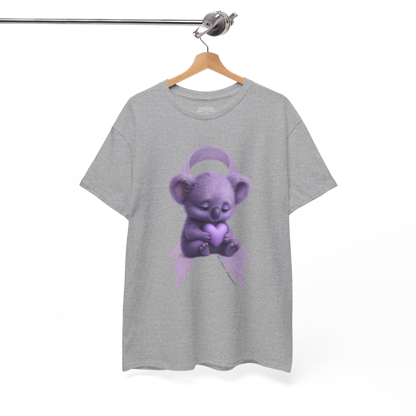 All Cancer Awareness Koala – Lavender Heart  - Adult T-Shirt | Waratah and Wood Comfort and Courage Collection