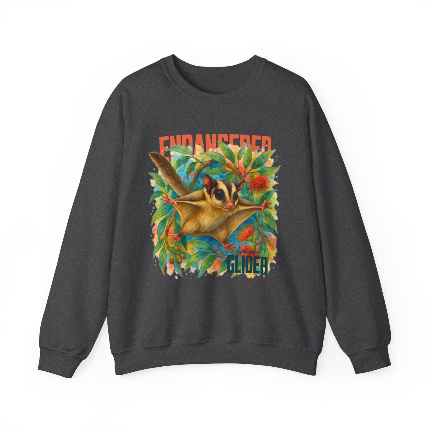Endangered Mahogany Glider – Adult Sweatshirt | Australian Wildlife Conservation Design | Waratah and Wood Hearts and Habitats