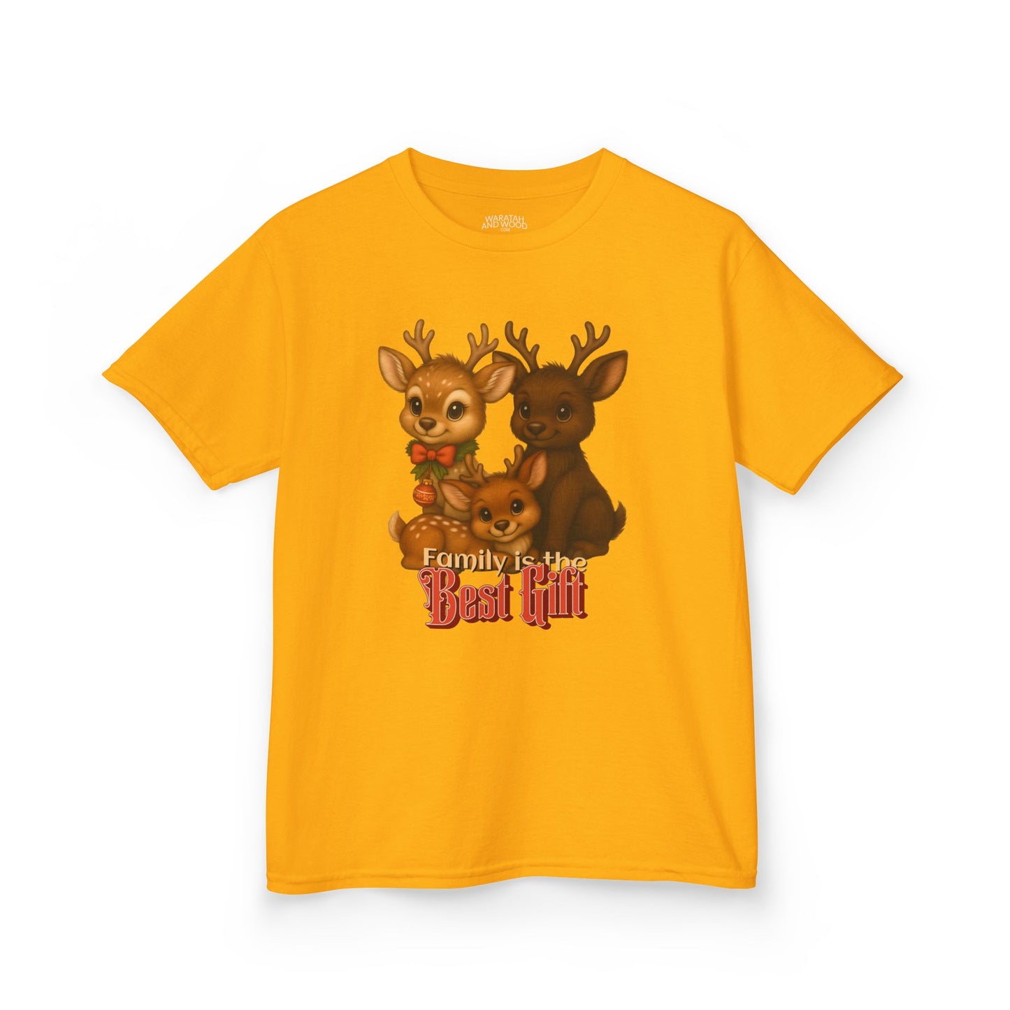 Family is the Best Gift – Kids T-Shirt | Kangaroo Christmas Design | Gumleaf Gang Festive Friends