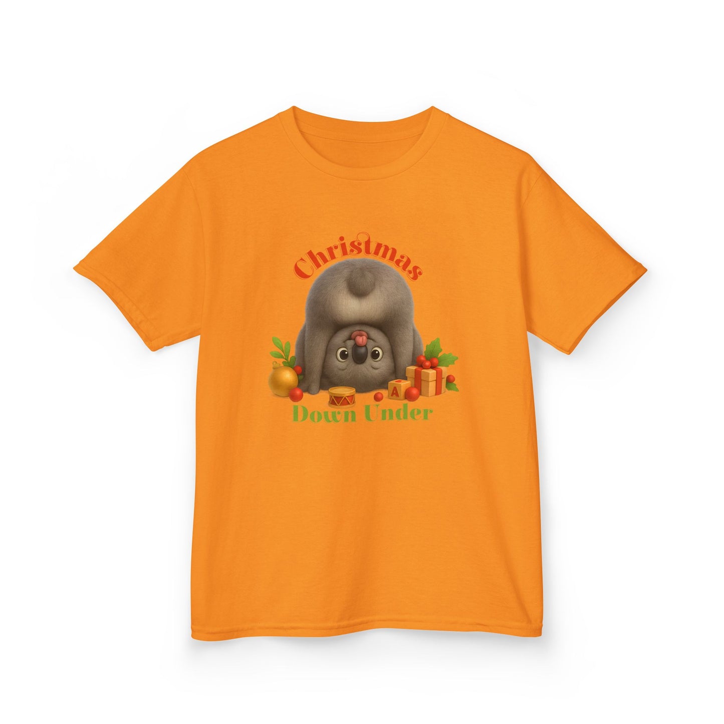 Christmas Down Under – Kids T-Shirt | Upside Down Koala Christmas Design | Gumleaf Gang Festive Friends