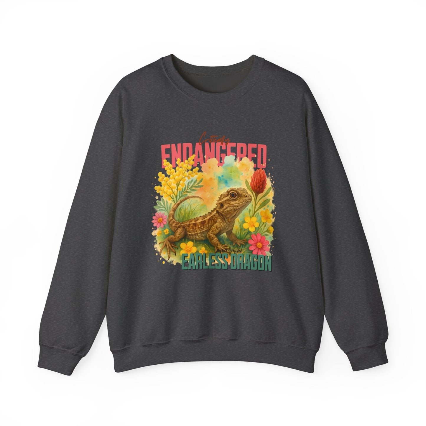 Critically Endangered Canberra Grassland Earless Dragon - Adult Sweatshirt – Australian Wildlife Awareness