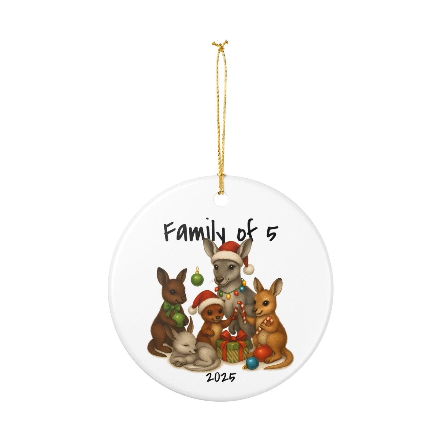 Single Parent Family of 5 Australian Animal Christmas Ornament – Kangaroo Design – 2025 Festive Keepsake