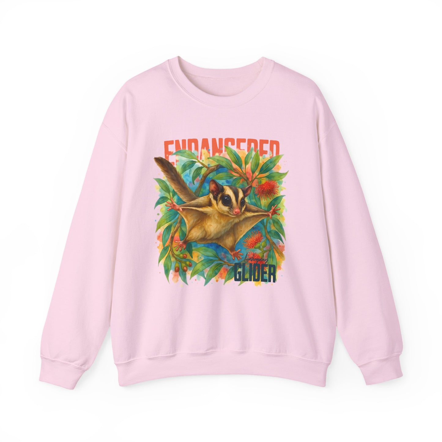 Endangered Mahogany Glider – Adult Sweatshirt | Australian Wildlife Conservation Design | Waratah and Wood Hearts and Habitats