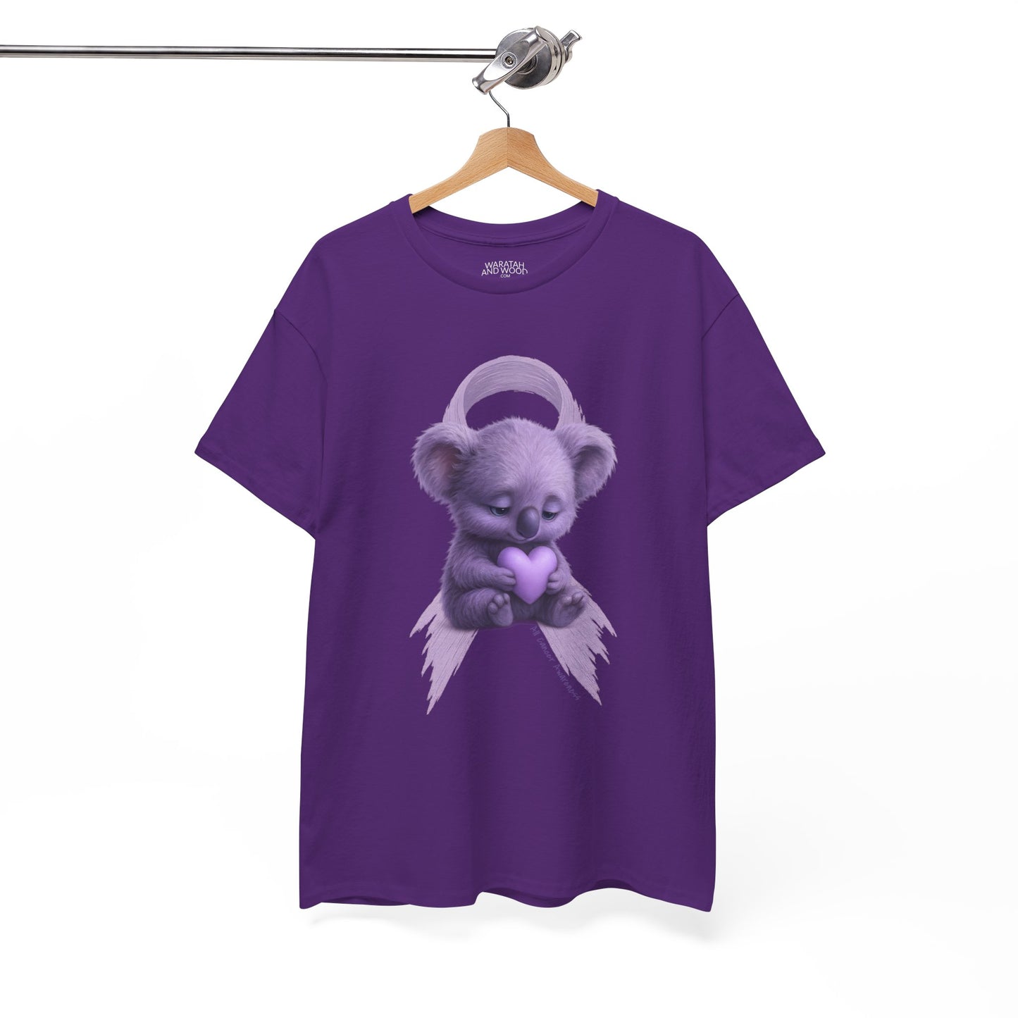 All Cancer Awareness Koala – Lavender Heart  - Adult T-Shirt | Waratah and Wood Comfort and Courage Collection