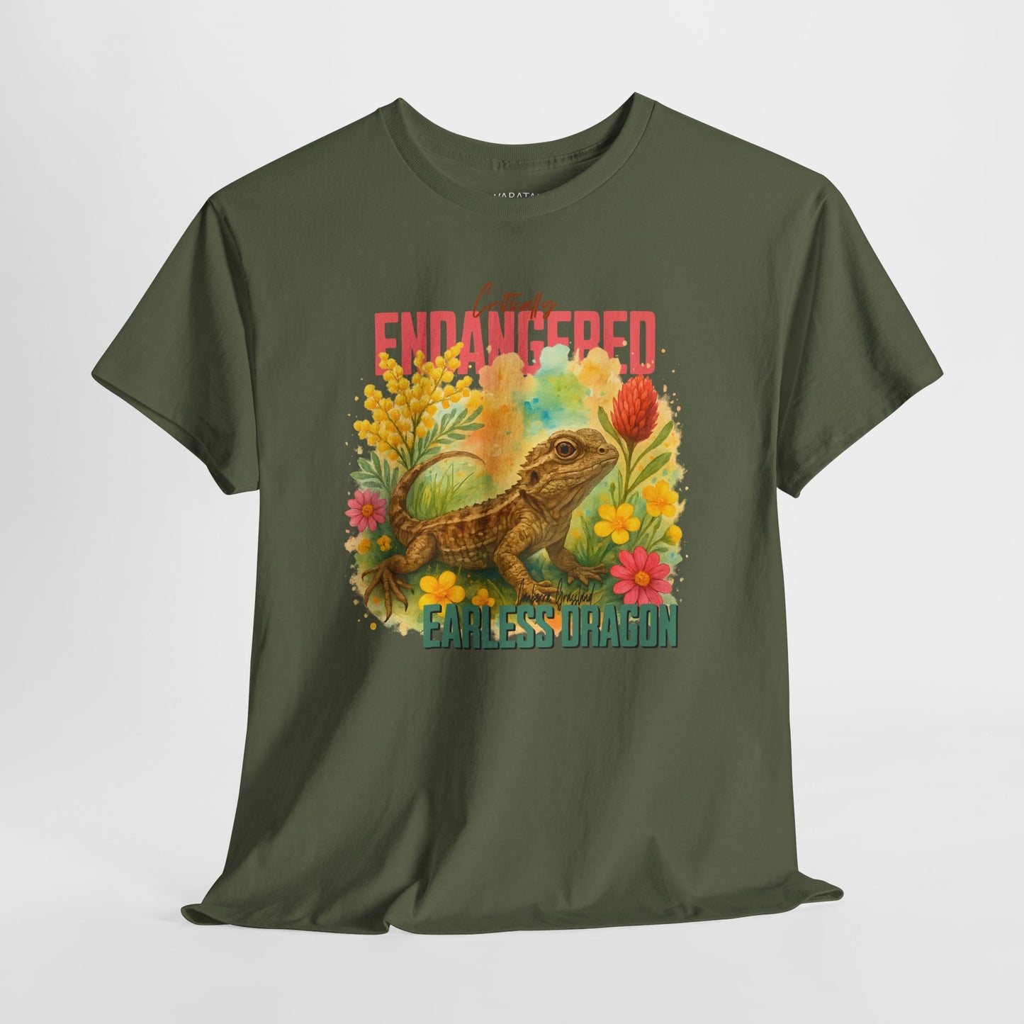 Critically Endangered Canberra Grassland Earless Dragon - Adult T-Shirt – Australian Wildlife Awareness
