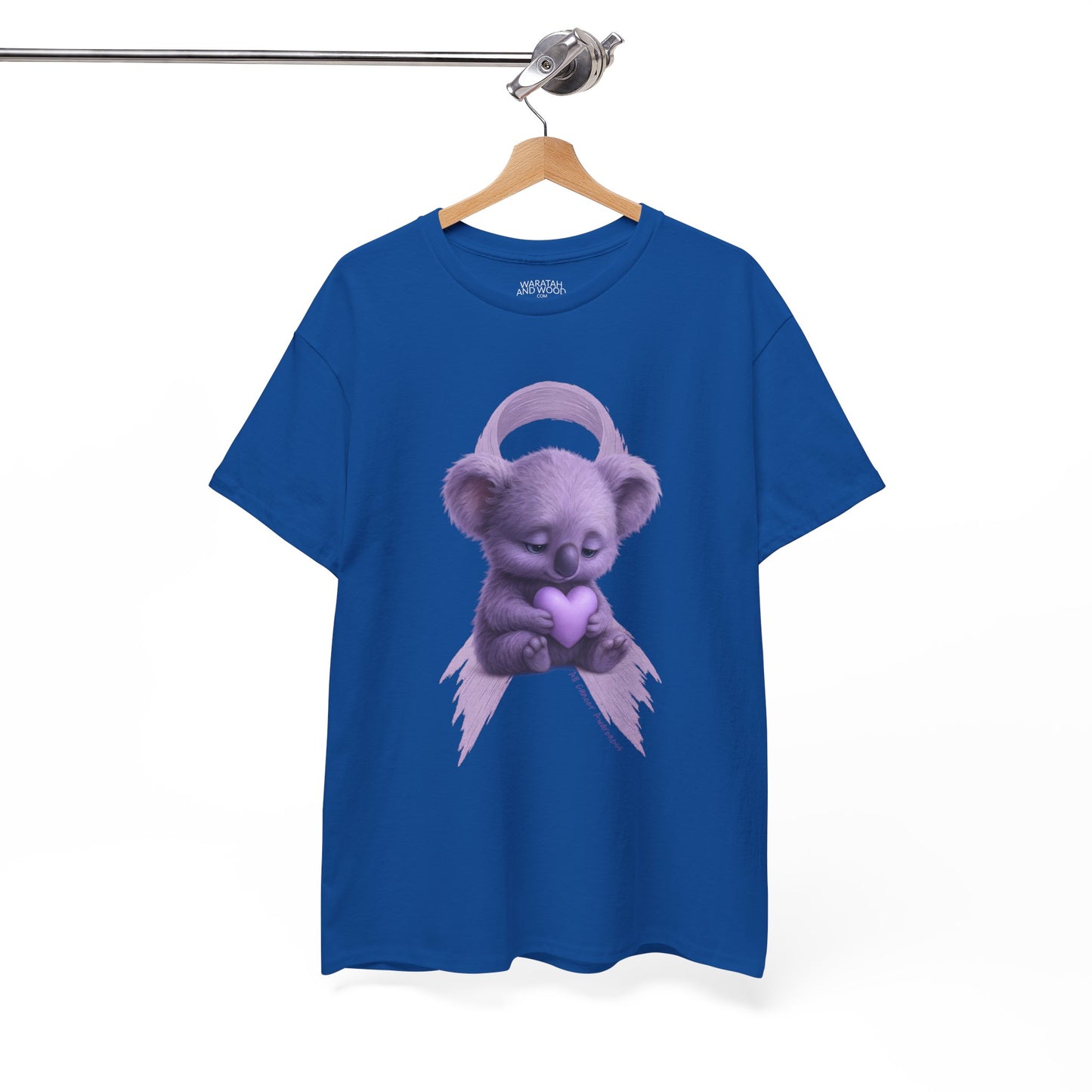 All Cancer Awareness Koala – Lavender Heart  - Adult T-Shirt | Waratah and Wood Comfort and Courage Collection