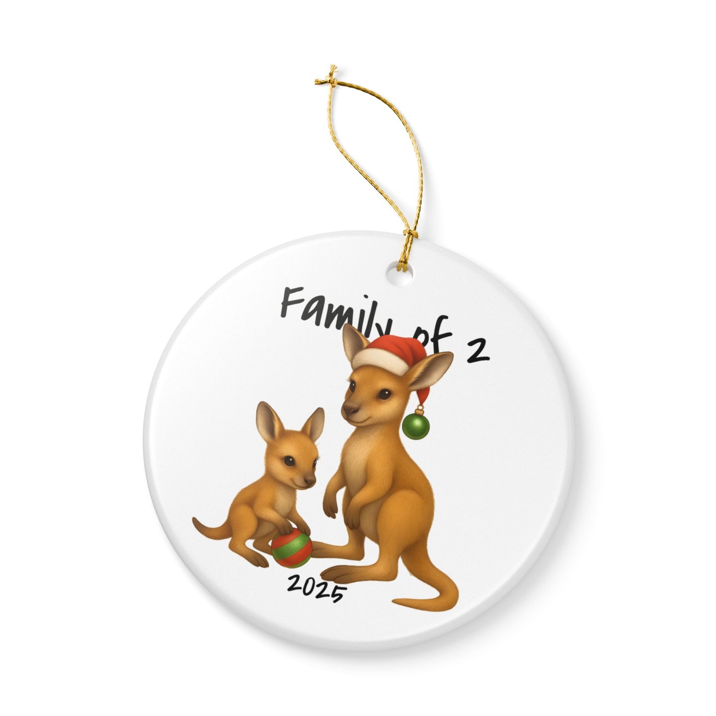 Single Parent Family of 2 Australian Animal Christmas Ornament – Kangaroo Design – 2025 Festive Keepsake