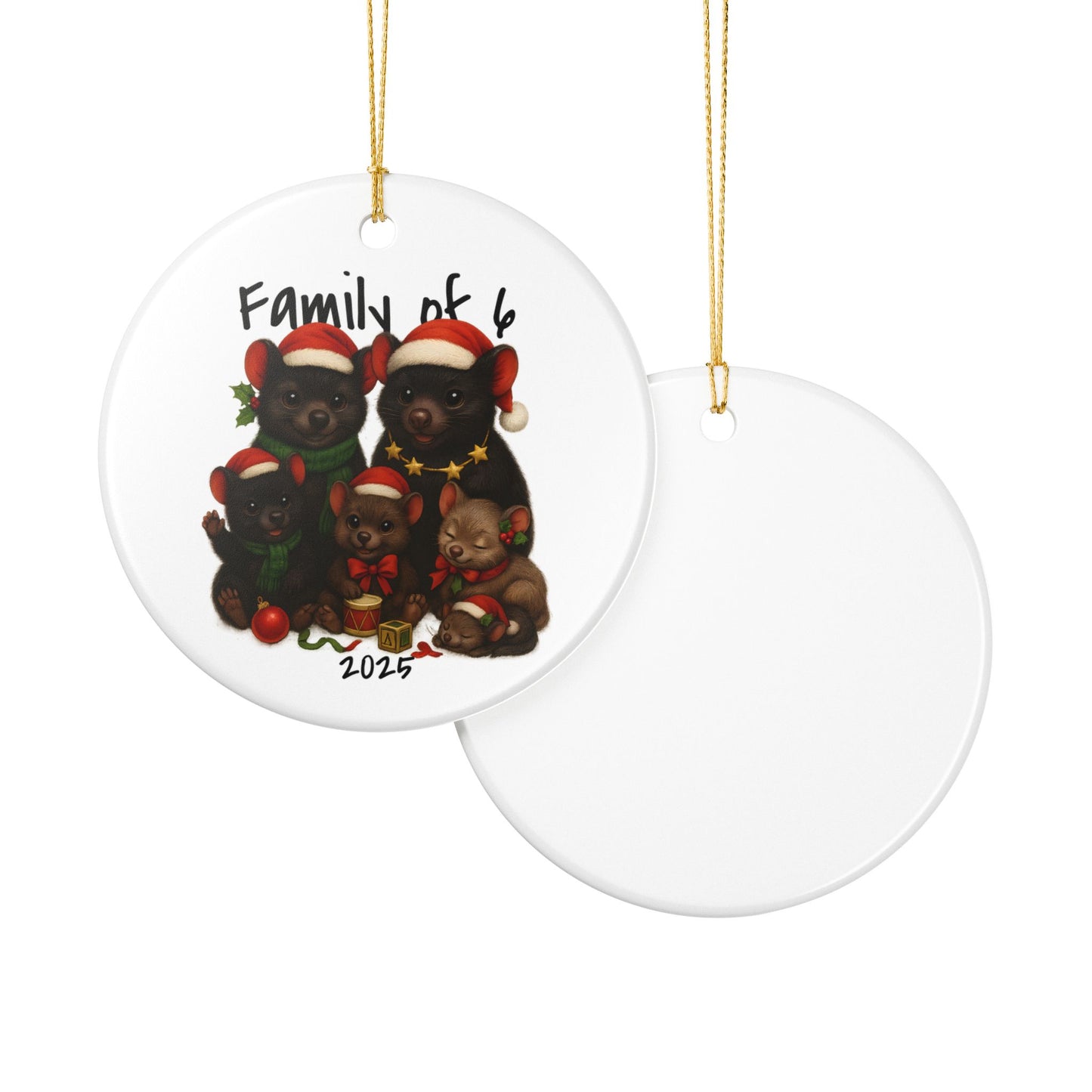 Family of 6 Australian Animal Christmas Ornament – Tasmanian Devil Design – 2025 Festive Keepsake