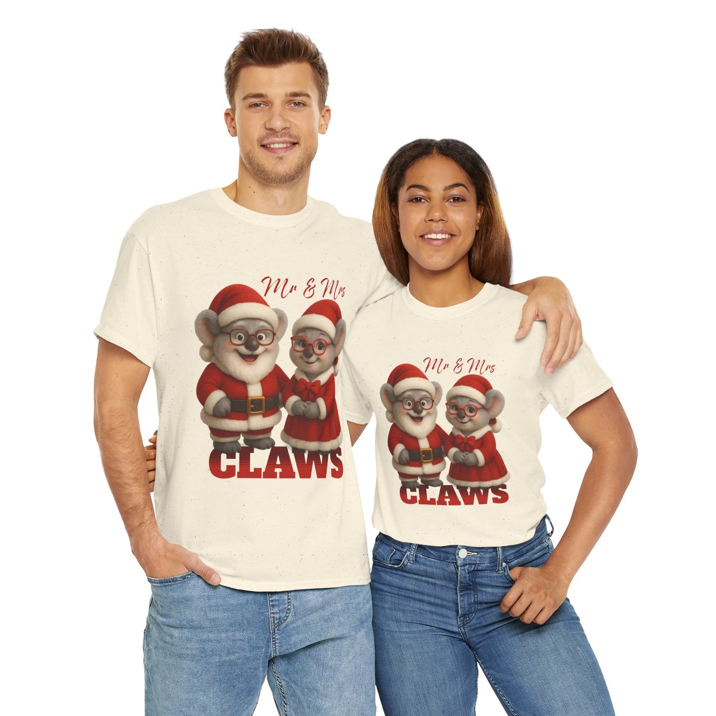 Mr and Mrs Claws – Adult T-Shirt | Koala Santa and Mrs Claws Design | Gumleaf Gang Festive Friends