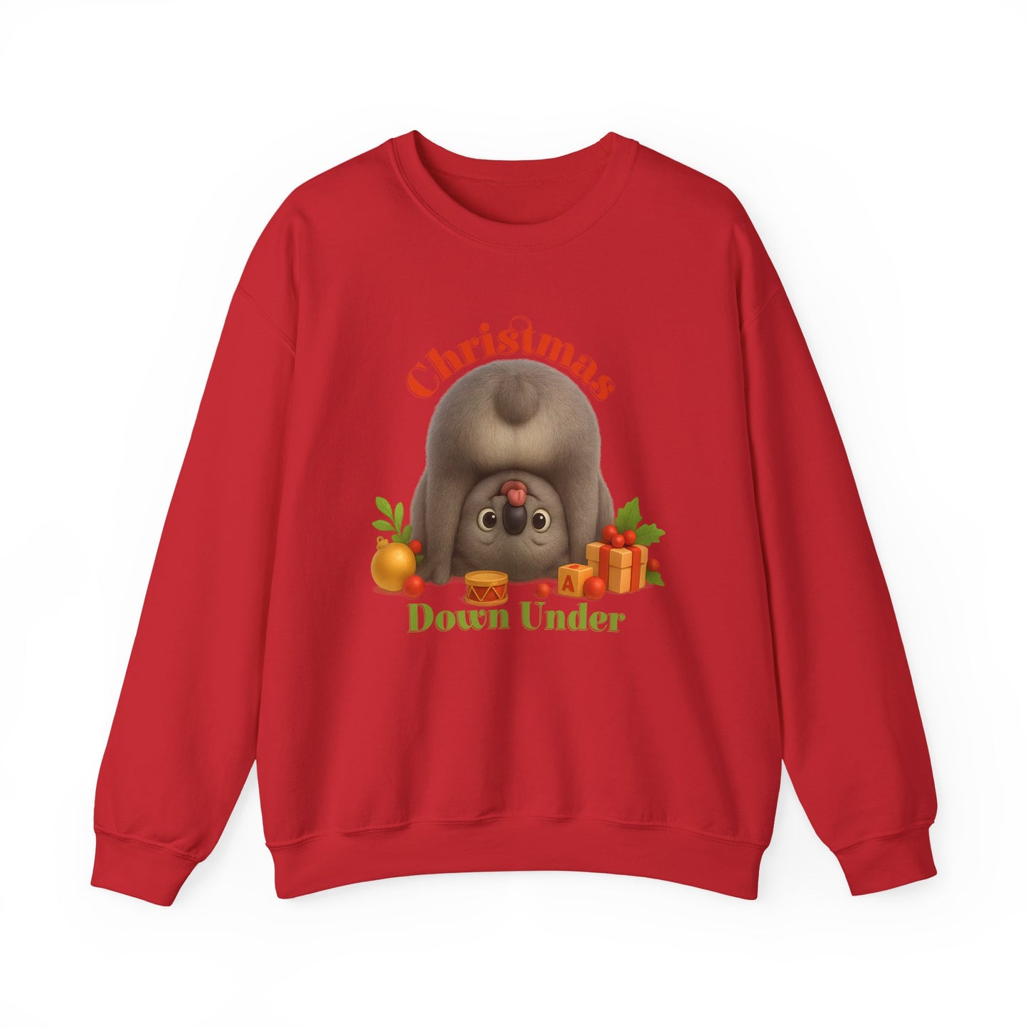 Christmas Down Under – Adult Sweatshirt | Upside Down Koala Christmas Design | Gumleaf Gang Festive Friends