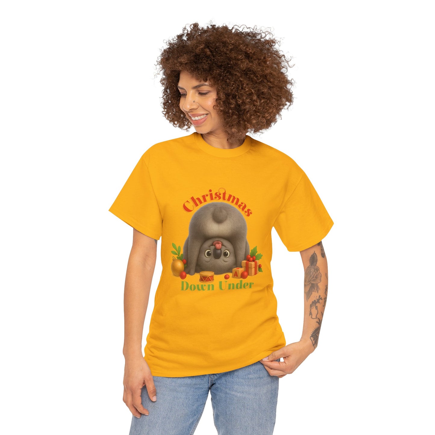 Christmas Down Under – Adult T-Shirt | Upside Down Koala Christmas Design | Gumleaf Gang Festive Friends