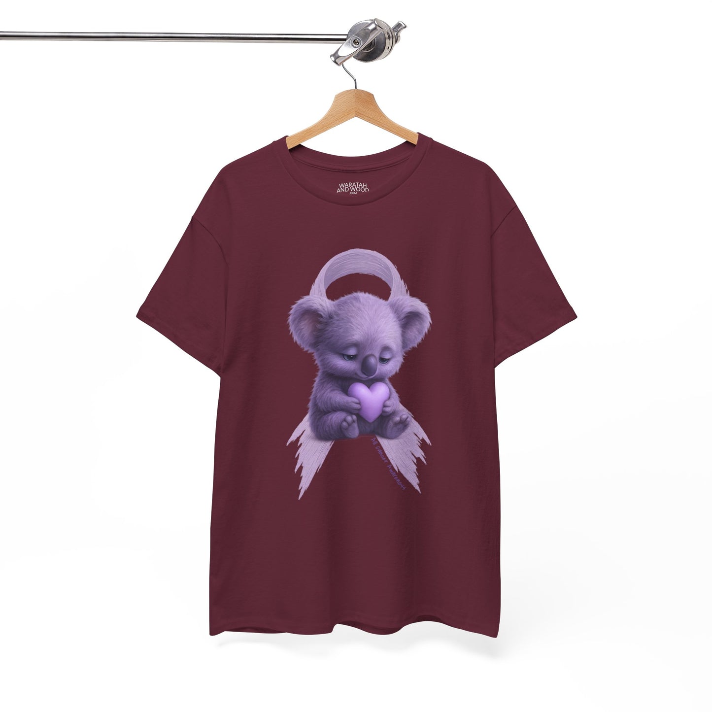 All Cancer Awareness Koala – Lavender Heart  - Adult T-Shirt | Waratah and Wood Comfort and Courage Collection