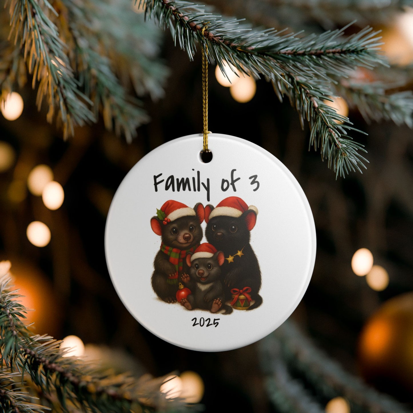 Family of 3 Australian Animal Christmas Ornament – Tasmanian Devil Design – 2025 Festive Keepsake