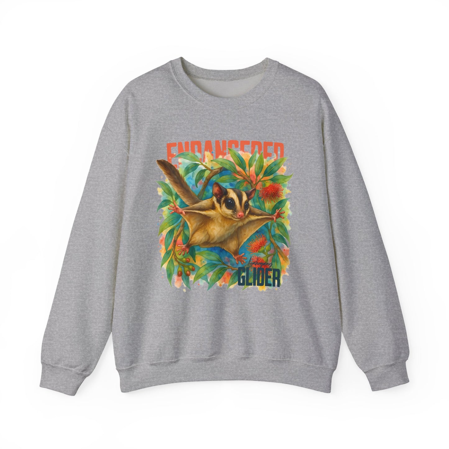 Endangered Mahogany Glider – Adult Sweatshirt | Australian Wildlife Conservation Design | Waratah and Wood Hearts and Habitats