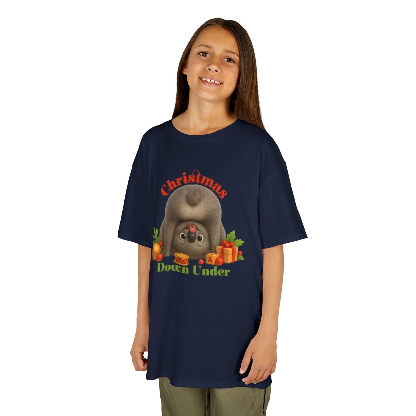 Christmas Down Under – Kids T-Shirt | Upside Down Koala Christmas Design | Gumleaf Gang Festive Friends