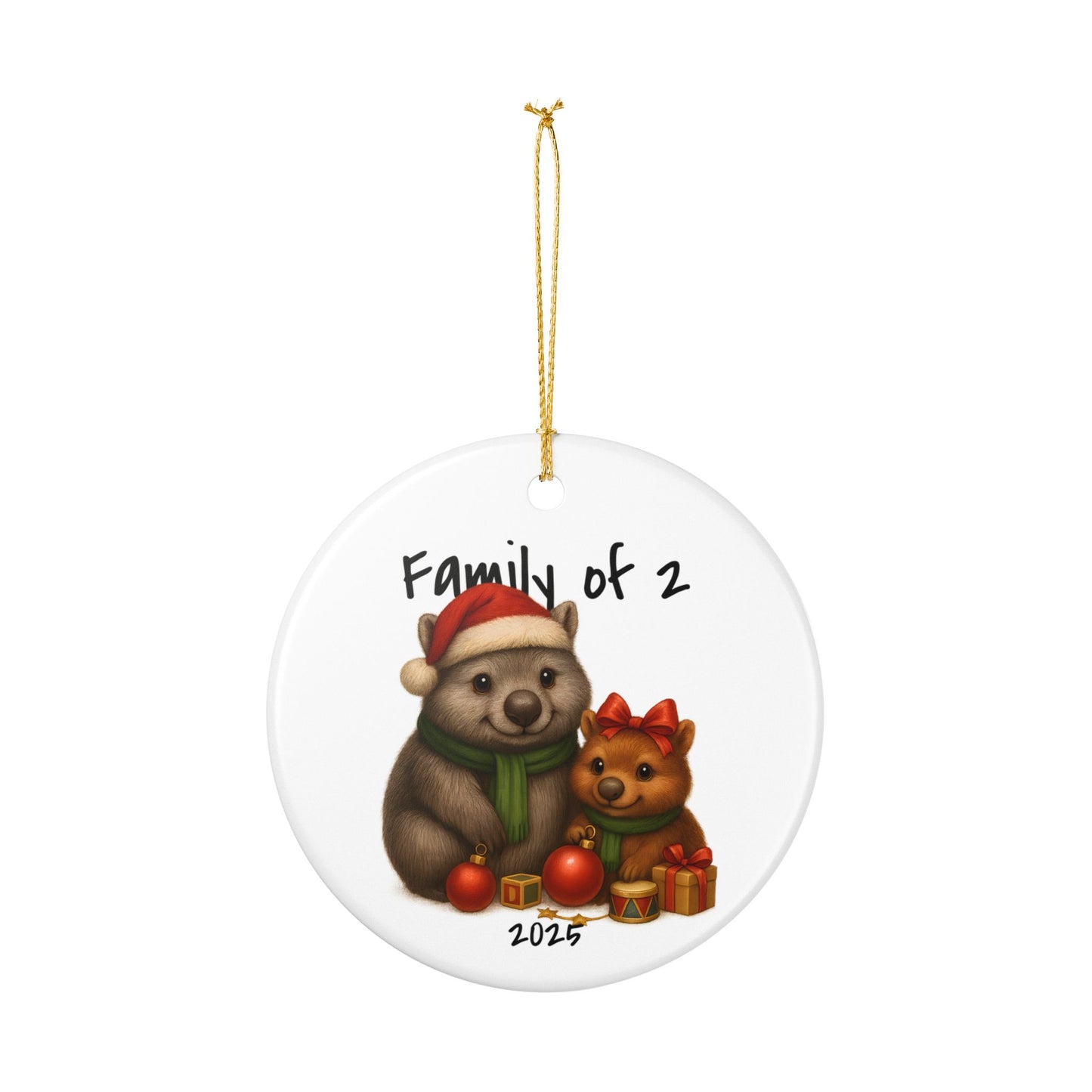 Single Parent Family of 2 Australian Animal Christmas Ornament – Wombat Design – 2025 Festive Keepsake
