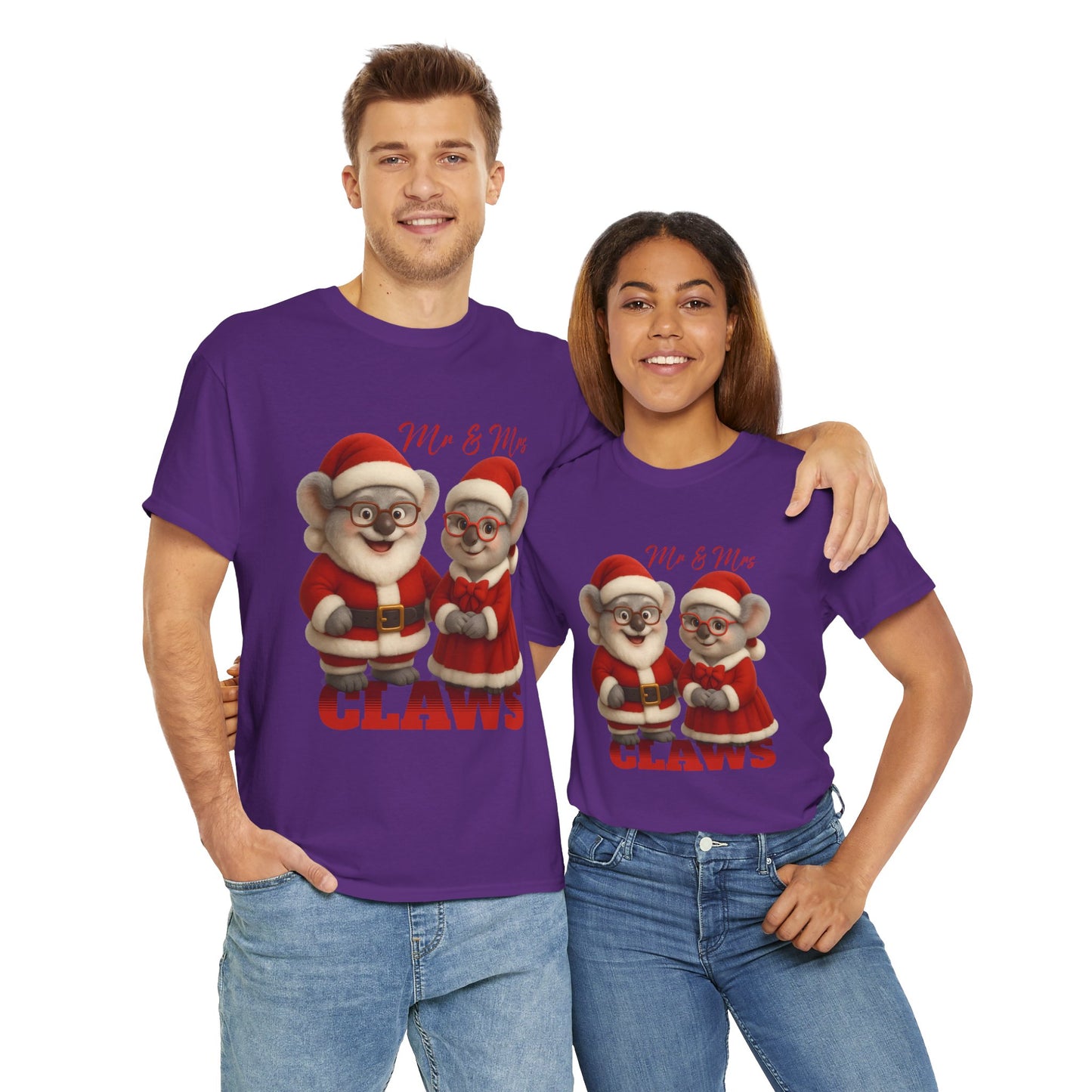 Mr and Mrs Claws – Adult T-Shirt | Koala Santa and Mrs Claws Design | Gumleaf Gang Festive Friends