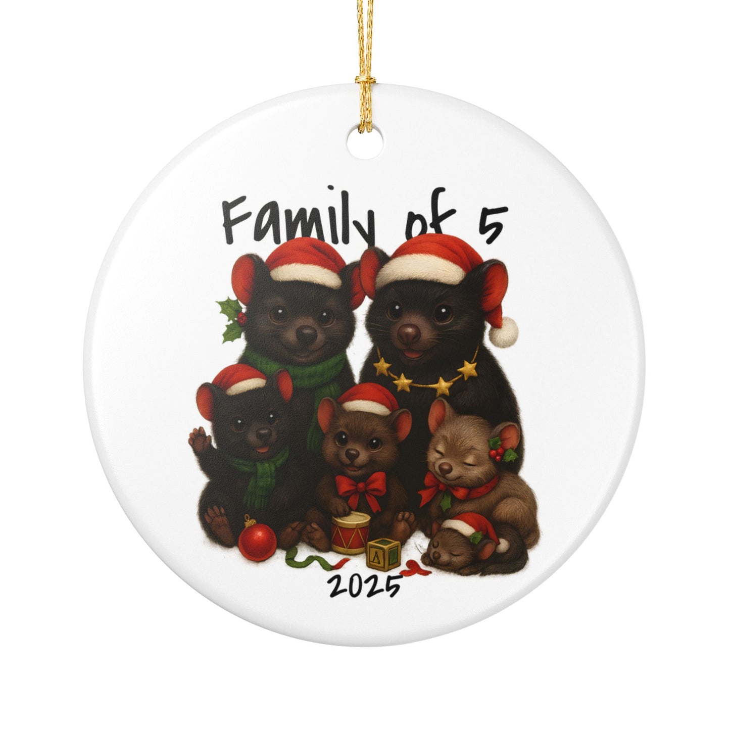 Family of 5 Australian Animal Christmas Ornament – Tasmanian Devil Design – 2025 Festive Keepsake