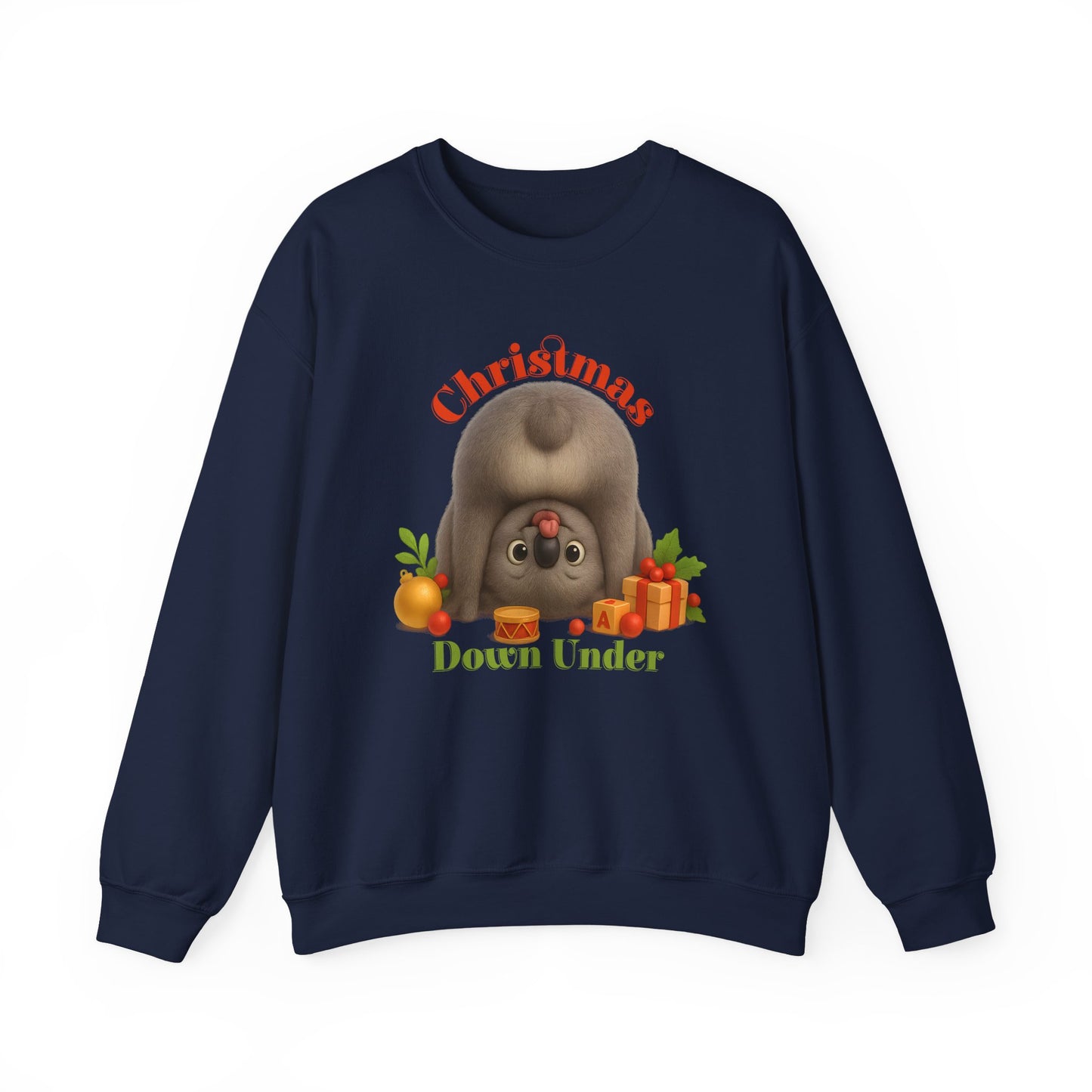 Christmas Down Under – Adult Sweatshirt | Upside Down Koala Christmas Design | Gumleaf Gang Festive Friends