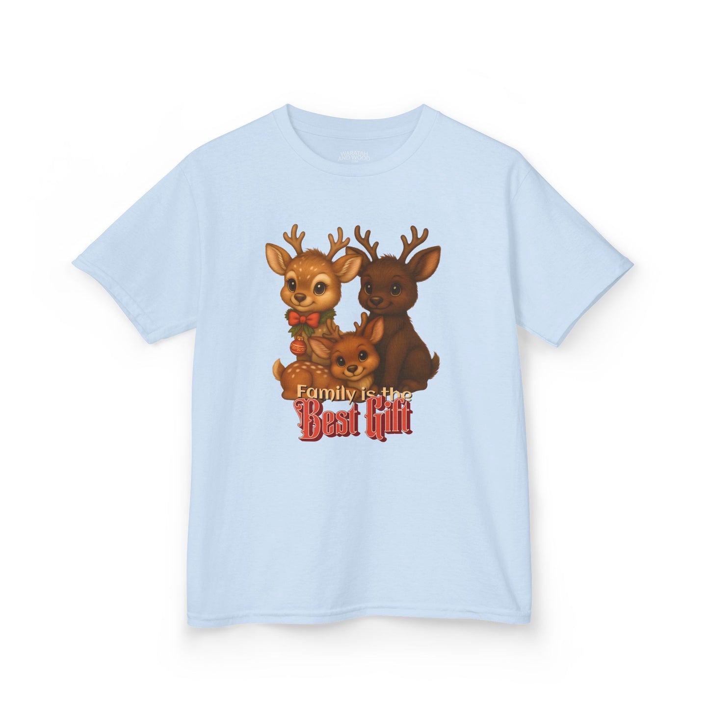 Family is the Best Gift – Kids T-Shirt | Kangaroo Christmas Design | Gumleaf Gang Festive Friends