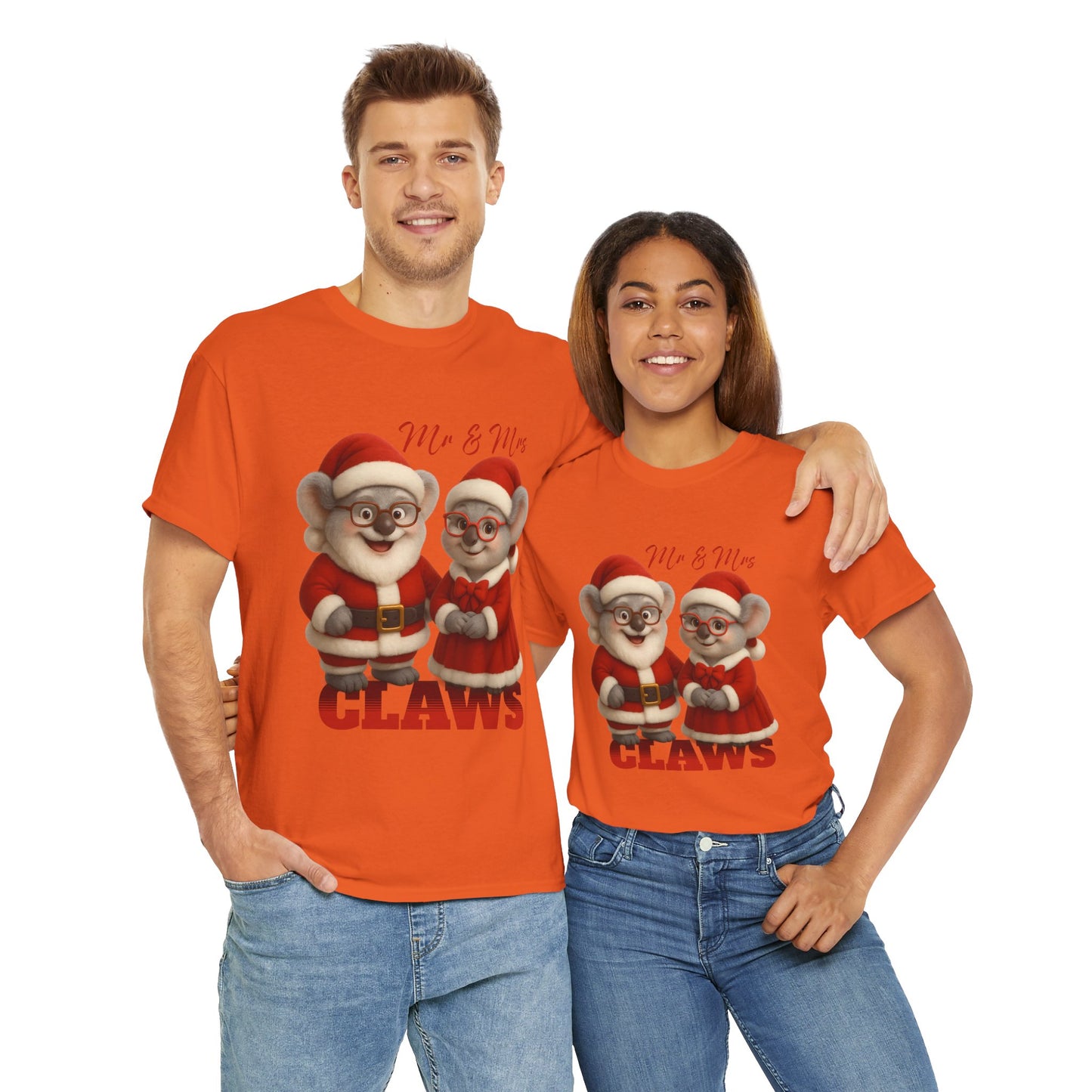 Mr and Mrs Claws – Adult T-Shirt | Koala Santa and Mrs Claws Design | Gumleaf Gang Festive Friends