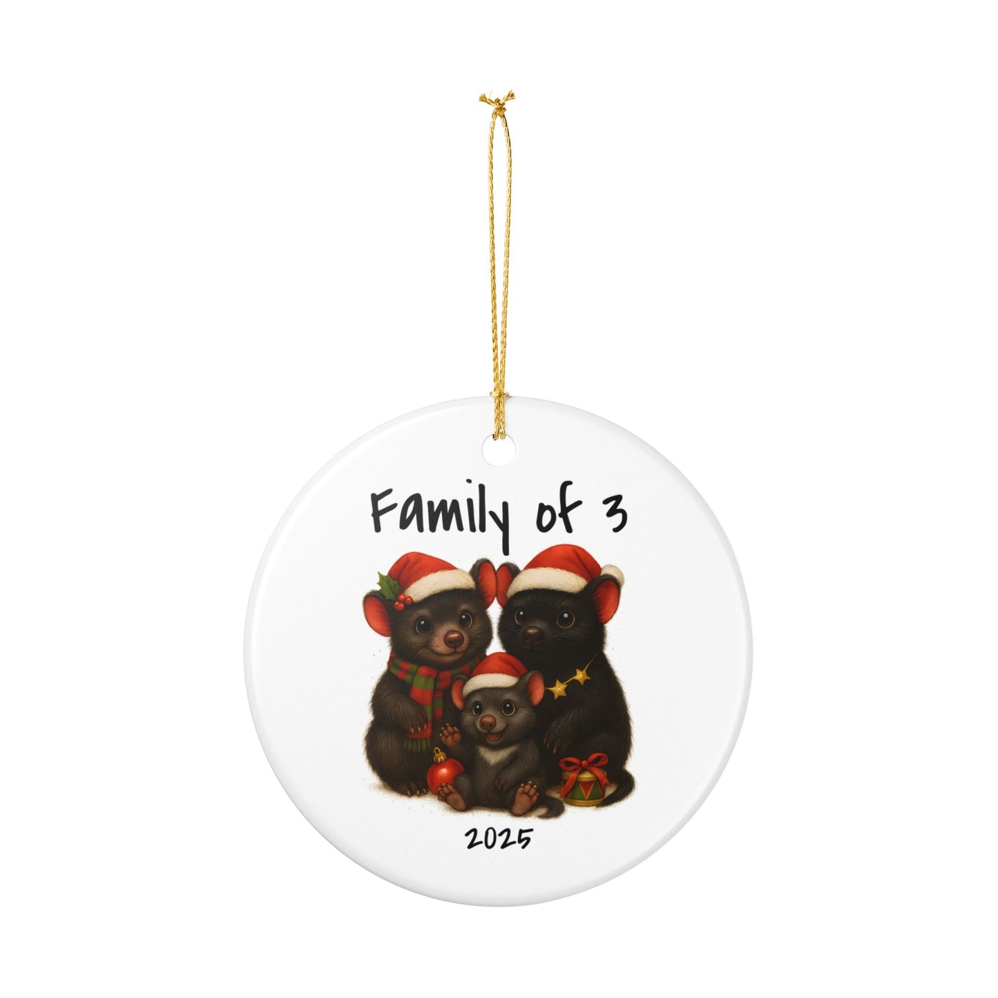 Family of 3 Australian Animal Christmas Ornament – Tasmanian Devil Design – 2025 Festive Keepsake