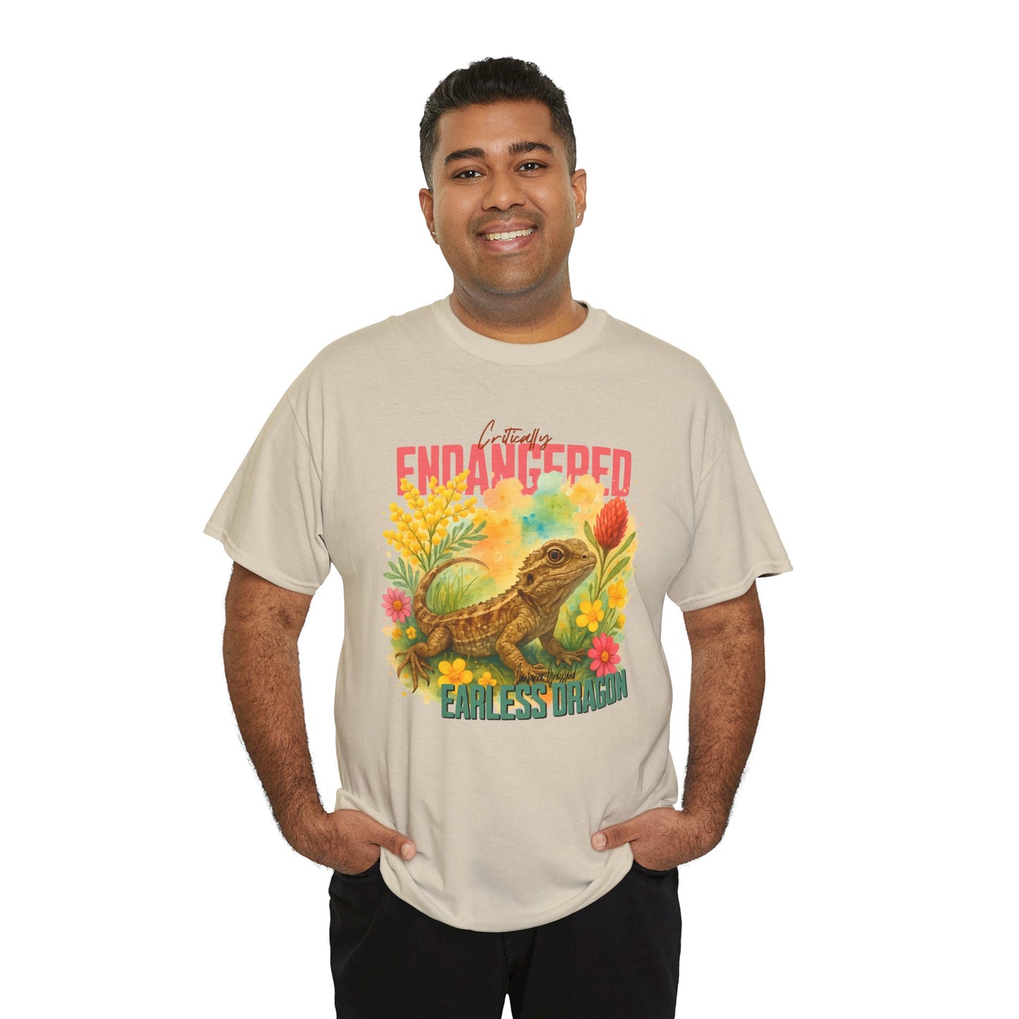 Critically Endangered Canberra Grassland Earless Dragon - Adult T-Shirt – Australian Wildlife Awareness
