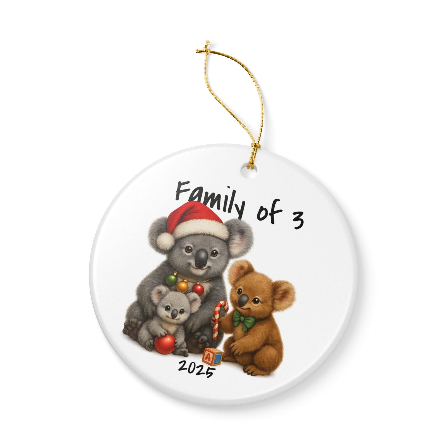 Single Parent Family of 3 Australian Animal Christmas Ornament – Koala Design – 2025 Festive Keepsake