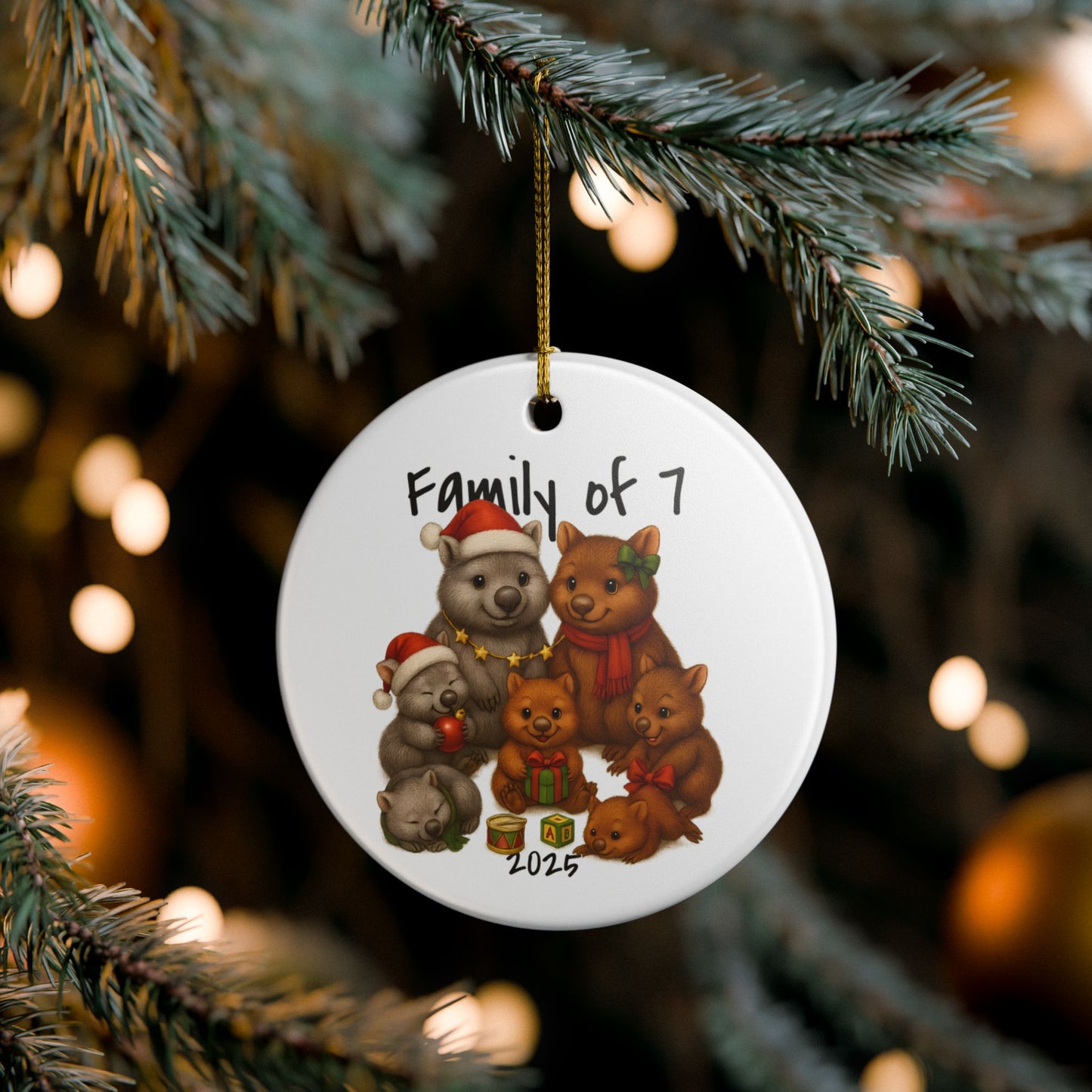 Family of 7 Australian Animal Christmas Ornament – Wombat Design – 2025 Festive Keepsake