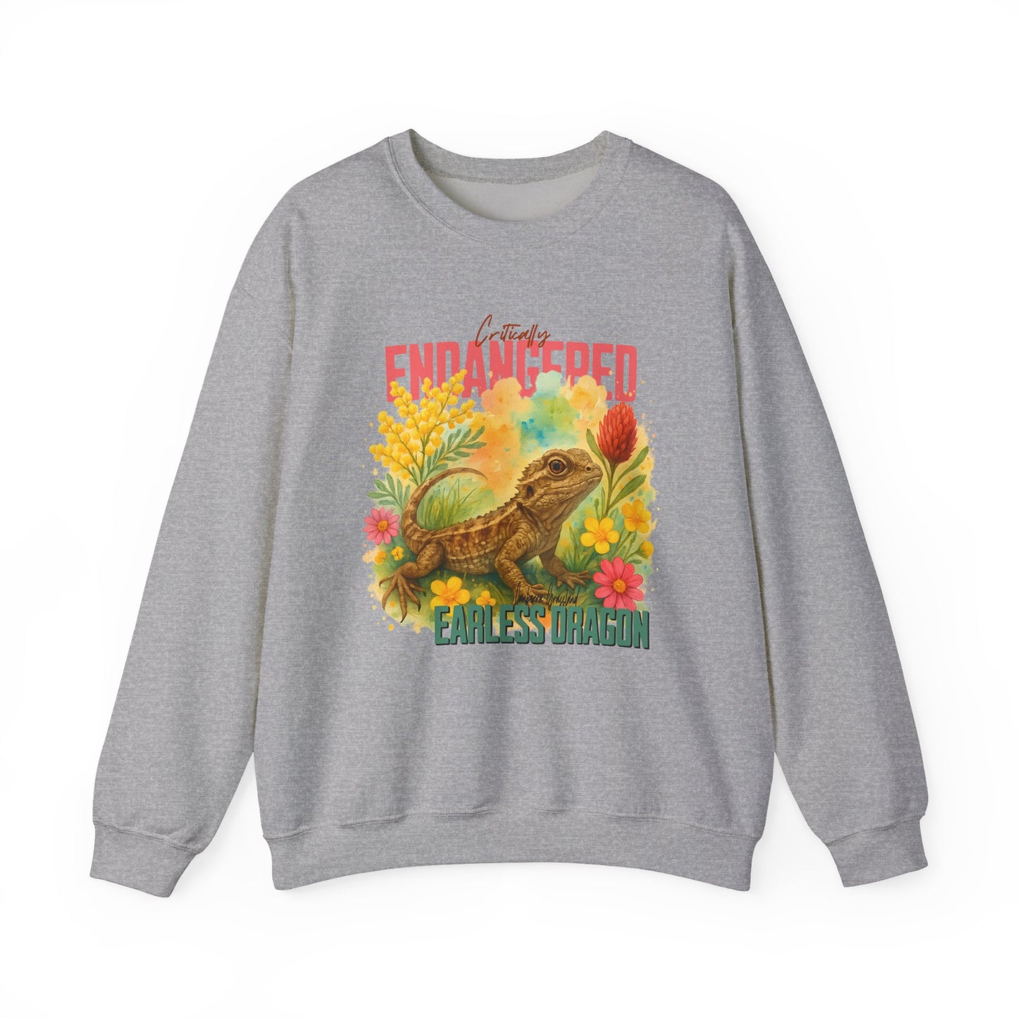 Critically Endangered Canberra Grassland Earless Dragon - Adult Sweatshirt – Australian Wildlife Awareness