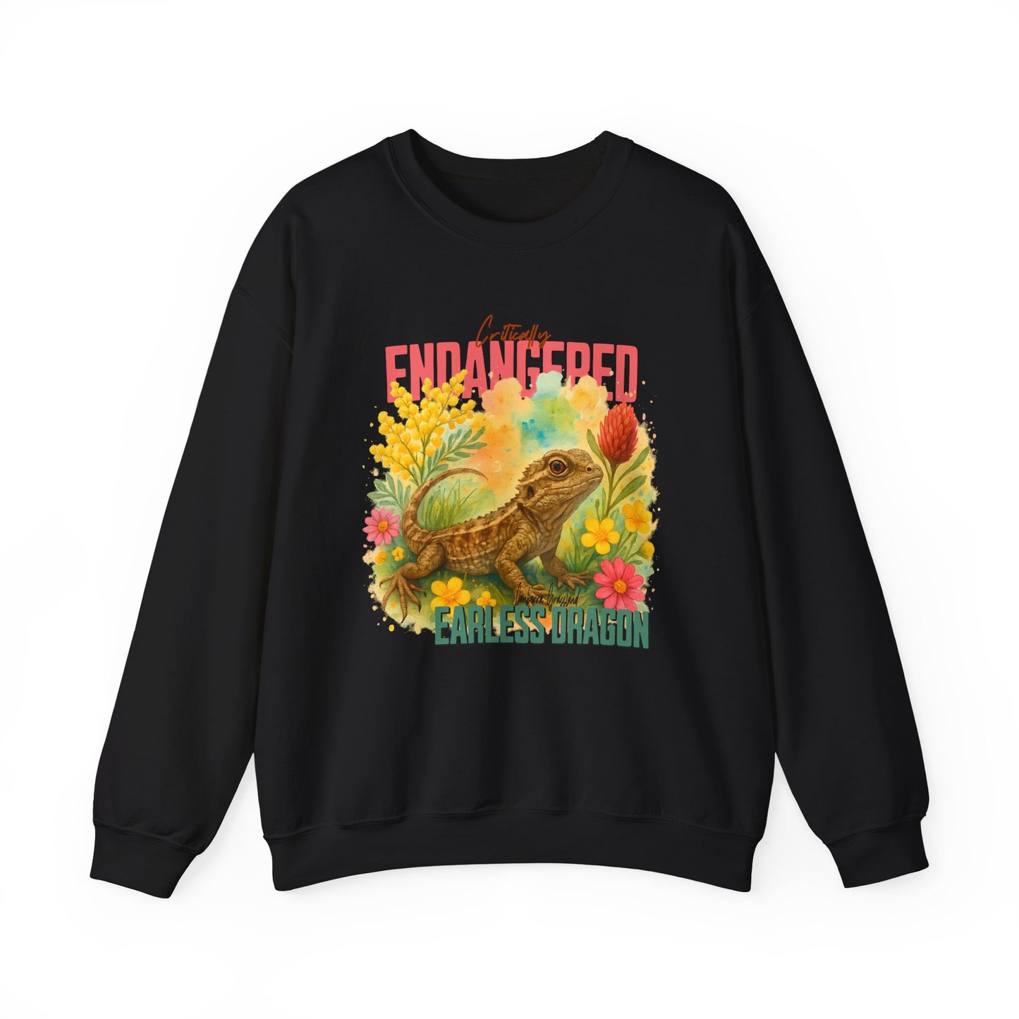 Critically Endangered Canberra Grassland Earless Dragon - Adult Sweatshirt – Australian Wildlife Awareness
